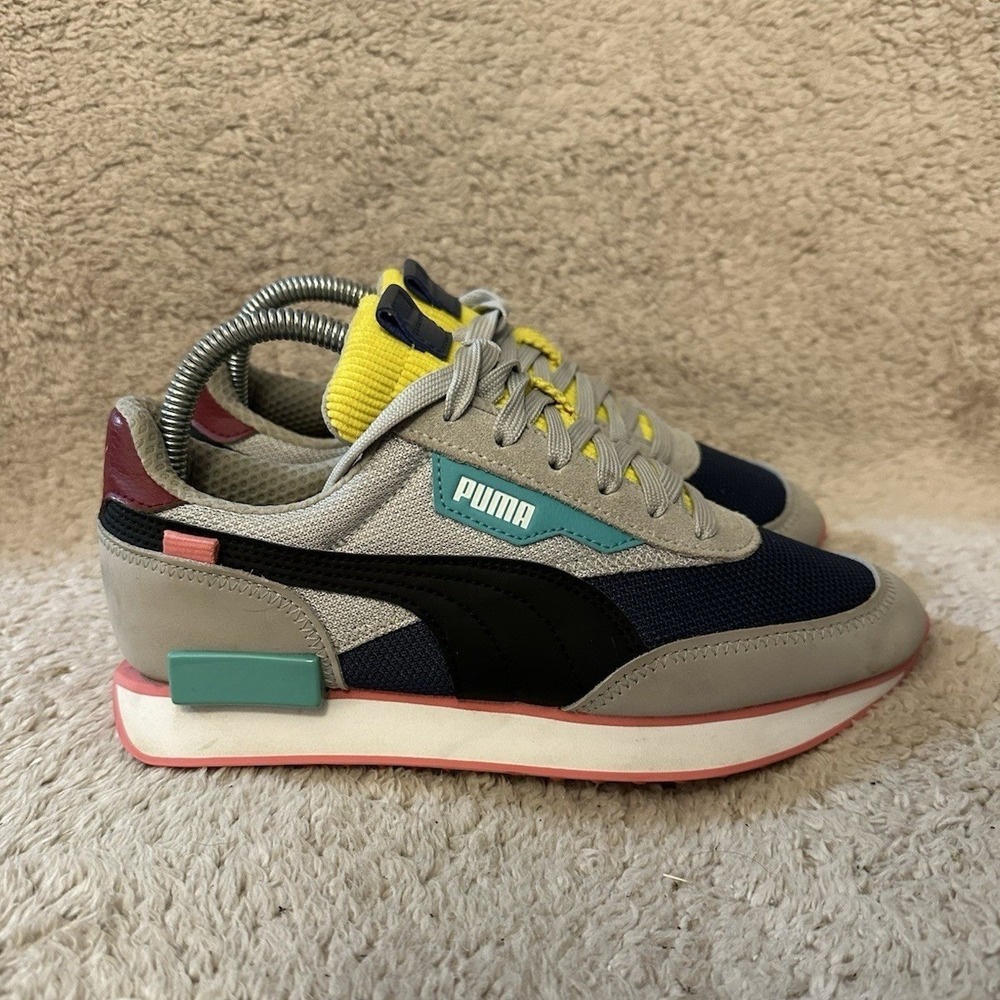 Puma Future Rider Playon PS Shoes Sneakers Blue Yellow Coral Girls Size 5.5YC